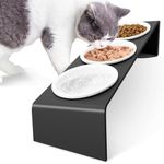 Vmglgig Ceramic Cat Food Bowls, 3PCS Cat Bowl With 15° Tilted Metal Stand,Raised Cat Bowls for Food and Water, Cat Feeding Station for Cats and Puppy