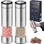 FORLIM Electric Salt and Pepper Grinder Set, Battery Operated Automatic Salt Pepper Mill, One-Handed Operation, Refillable with Light, Adjustable Coarseness, Stainless Steel, 2 Pack (Silver Gray)