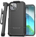 Encased Protective Belt Case Designed for iPhone 15 with Holster Clip [Rebel Series] Shockproof Heavy Duty Cover with Phone Holder (Black)