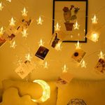 GIGAWATTS HEXCILIA 14 Pcs Clip Star String Lights 13m Photo Hanging LED Serial Light Decoration Lamp for Indoor Outdoor Diwali Party Wedding Christmas Festival Lighting Decor (Pack of 1, Warm White)