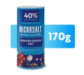 Microsalt 40% Less Sodium Salt, Regular Salt Substitute, Seasoning Salt for Snacks, Full Flavor, Less Sodium, 170 g.