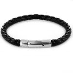 Crucible Jewelry Mens Simulated Black Leather Bracelet with Stainless Steel Hinge Clasp, 8-Inch, One Size, Leather