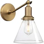 PERMO Industrial Vintage Slope Pole Wall Mount Single Sconce with Funnel Flared Clear Glass Shade Wall Sconce Light Lamp Fixture (Antique)