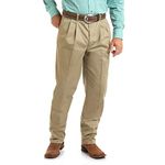 Wrangler Men's Riata Pleated Relaxed Fit Casual Pant, Khaki, 36W x 30L