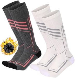 Dress Cici Ski Socks for Winter, Thick Cushioned Knee High for Cold Weather -Unisex (2 Pack: Grey+White)