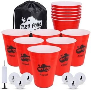 Juegoal Outdoor Giant Pong Game, Yard Toss Game Set for Adults Kids, Included 12 Red & White Buckets, 6 Balls and Pump, Throwing Ball Game for Lawn Beach Camping Garden Backyard