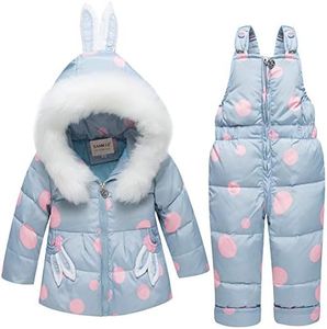 SANMIO 2 Piezas Niños Traje de Esquí Conjunto de Nieve para Bebé Infantil Niña Invierno Cálido Chaqueta Abajo con Patrón de Puntos Capucha y Pantalones Gris, 12-18 meses