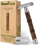 Bambaw Slim Silver Double Edge Safety Razor | Natural Long Bamboo Handle Razor | Reusable Safety Razor For Women & Men | Eco Friendly Safty Razor | Sustainable Eco Razors | Fits All De Razor Blades