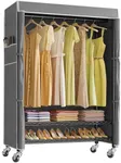VIPEK R1C Plus Garment Rack Rolling Clothes Racks with Locking Wheels, Heavy Duty Clothing Rack Portable Closet with Adjustable Shelves & Side Hooks, Black Rack with Grey Upgraded Polyester Cover