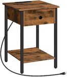 HOOBRO Nightstand, Side Table with Charging Station and USB Ports, End Table with Drawer and Storage Shelf, Bedside Table for Small Spaces and Living Room, Bedroom, Rustic Brown BF40UBZ01