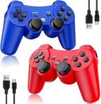 Controller for PS3 Controller Wireless for Sony Playstation 3 Controller of Double Shock 3, Bluetooth, Rechargeable, Motion Sensor, 360° Analog Joysticks, USB Charging Cords, Remote for PS3, 2 Pack