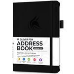 Clever Fox Address Book with alphabetic tabs - PU Leather Telephone and Address Book for Keeping Contacts Safe, Contact Organizer Journal, Medium Size (13.5 x 19cm) Hardcover, Black