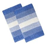 THE HOME TALK Cotton Stripes Bathmats | Water Absorbent Runners | Floor Mats/Rugs for Kitchen, Bathroom | Ultra Soft Mats | Non-Slip | Pack of 2 | 40 x 60 cm | Blue