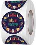 Acetiamin 500 PCS Day of The Dead Skull Sticker Roll, Mexican Dia de Los Muertos Stickers Skull Candy Flower for Goodie Bags Gift Favors Box Cards Decorations Kids Party Supplies