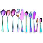 Berglander Titanium Colorful Plated, Multicolor Stainless Steel Flatware Serving Set, Salad Spoon, Salad Fork, Serving Spoon, Serving Fork, Butter Knife, Cake Server.