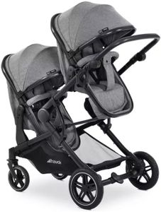 hauck Atlantic Double Pushchair, Grey – Tandem, Reversible Seat, Compact Fold, Raincover