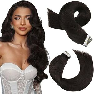 Moresoo 40 cm Extensiones Adhesivas Pelo Natural #2 Marrón más Oscuro Extension Adhesivas Cabello Humano Pelo Invisible Liso Sedoso 20 Piezas/50G Adhesivas Cabello Real Remy