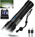 ALSTU Flash Light Flashlight High Lumens Rechargeable: 200,000 Lumen Super Bright LED Flashlights, Powerful Tactical Flashlights, 7 Modes with COB Light, IPX6 Waterproof for Camping, Emergencies