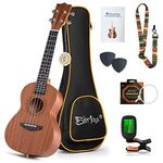 Concert Ukulele Mahogany - 23 inch Professional Wooden Ukulele Free Online Lessons Uke Strap Case Digital Tuner Picks Aquila String