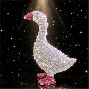 Bedazzled Desk Goose, 7-Inch Hand-Embellished Rhinestone Figurine with Magnetic Beak, Sparkly Desktop Goose Statue for Office, Vanity and Shelf, Gift Box and Velvet Pouch