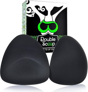 Double Scoop® Triangle Big Bust Inserts w/Bonus Tape Sticky Strips, Shapewear for Large Breast Bra Cup, Replacement Bra Pads, Nipple Covers Smoother, Lightweight Plus Size DD+ (Black)