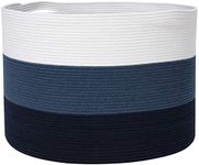 24" x 24" x 17 Max Size Large Cotton Rope Basket, Extra Large Storage Basket, Woven Laundry Hamper, Toy Storage Bin, for Blankets Clothes Toys Pillows in Living Room, Baby Nursery, Dark Blue/Deep Blue