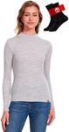 Merino Wool Base Layer Women 100% Merino Wool Long Sleeve Thermal Shirts for Women for Skiing Hiking Womens Turtle Neck Top Grey Marl 165 L