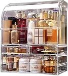 Acrylic Cosmetic Storage Organizer, Large Clear Cosmetics Storage Display Case with Drawers, Perfume Makeup Organizer Box with Water Proof Cover for Bedroom Vanity Desk,Counter, Bathroom, Dresser