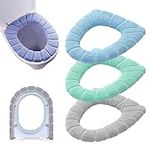 Bathroom Soft Thicker Warmer Stretchable Washable Cloth Toilet Seat Cover Pads 3PCS (Blue Pink Brown) (3Pcs[Blue Pink Brown])