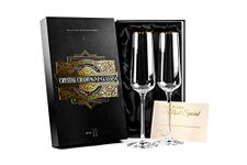 Gold Rim Champagne Gift Glasses | Set of 2 | Crystal Square Toasting Flutes for Bride and Groom, Wedding, Anniversary, Birthday | Elegant Long Stemmed Glassware for Sparkling Wine, Prosecco