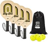 Big Dill Pickleball Co. Superstar Pickleball Paddles Set of 4 Wooden Paddles — Pack of 4 Pickleball Paddles, 4 Pickleball Balls & Bag for Pickle Ball Rackets, Beginner Pickle Ball Racquet Set