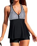 Tempt Me Women Two Piece Tankini Swimsuit with Shorts Tummy Control Racerback Bathing Suits Tops, Black Lattice, X-Large