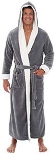 Alexander Del Rossa Mens Fleece Robe, Long Hooded Bathrobe, 1XL 2XL Steel Grey with Sherpa Accents (A0262STL2X)