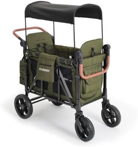 Cochildor Premium 2 Seater Wagon Stroller for Kids, Foldable All-Terrain Stroller Wagon with Removable Seats, Adjustable 5-Point Safety Harness, Canopy, and Dual Handles, Green