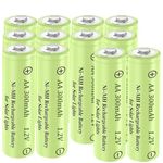 12 Packs 1.2V AA 300mAh Ni-MH Rechargeable Batteries for Solar Lights (AA Size)