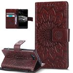 Sony Xperia Z3 Compact Case,ikasus Embossing Mandala Flowers Sunflower PU Leather Magnetic Flip Folio Kickstand Wallet Case with Card Slots Case Cover for Sony Xperia Z3 Compact,Brown