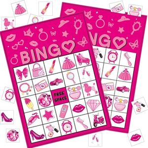CrazyJan Pink Party Bingo Games Hot Pink Birthday Party Game for Kids Adults Girls Birthday Party Favors 24 Players Bingo Cards Princess Doll Game for Family Holiday Gatherings Party Supplie