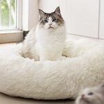 Raimaiso Anti Anxiety Round Fluffy Plush Faux Fur Warm Washable Dog Bed & Cat Bed, Original Bed for Small Medium Large Pets,Used to Relieve Joints and Improve Sleep（20"/24"/27''） (27", White)