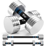 Northdeer Steel Dumbbell Set of 2 20lb (5lb/6lb/10lb/11lb/15lb/16lb/20lb) - Adjustable Dumbbell Set with Barbell Bar & Foam Handle - Compact Weights for Home (Silver, 20lb×2)