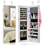 Sunix Mirror Jewelry Cabinet Wall/Door Lockable Jewelry Armoire Organizer Storage Jewelry Holder with 8 LEDs White