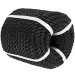 KOHAND 1/2 Inch x 98 Ft Black Polyester Rope, 3 Strand Braided Polypropylene Rope, Weather Resistant Strong Pulling Rope for Crafts, Dock Lines, Towing