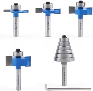 Newdeli Rabbet Router Bit Set 1/4 Inch Shank - 4Pcs Rabbeting Router Bits（1/8",1/4",3/8", 1/2" Height） with 6 Bearings Set (1/2", 5/8", 3/4", 7/8", 1", 1-1/8" Bearings) - Wood Biscuit Slot Cutters