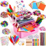 Arts and Crafts Supplies for Kids - 1300+ Pcs DIY craft kits for girls Age 4-12 Craft Activities Kits - Creative Art Toys Birthday Gifts for 4, 5, 6, 7, 8, 9, 10, 11 & 12 Year Old Kids (Pink)