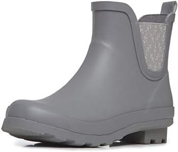 Laura Ashley Ladies Mid Cut Ankle Height Rubber Rain Boots, Lightweight Waterproof Booties for Women, Grey, 1" Heels - Size 9