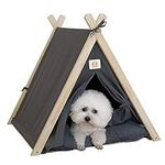 Pets Teepee with Cushion and summer sleeping mat, Removable and Washable Dogs, Tent Pet Bed Tipi Play House for Dog Cat Rabbit Guinea Pig Indoor (Dark Grey)