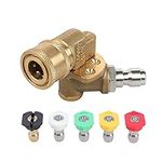 Aim Tools Pressure Washer Pivoting Coupler with 5 Spray Nozzle Tips, 90 Degree Rotation, 4500 PSI 1/4 Inch Quick Disconnect, Gutter Cleaner Attachment 171351