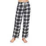 U2SKIIN Women Fleece Pajama Pants, Comfy Plaid PJ Bottoms For Women with Pockets Soft Warm(White-Black Plaid, L)