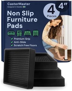 CasterMaster Non Slip Furniture Pads - 4x4 Black Square Rubber Anti Skid Caster Cups Leg Coasters - Couch, Chair, Feet, and Bed Stoppers with Anti - Sliding Floor Grip (Set of 4)