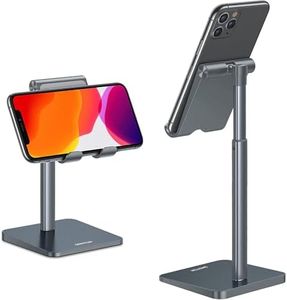 OMOTON Cell Phone Stand, Adjustable Angle Height Desk Phone Dock Holder for iPhone Air/17 Pro Max/ 11 Pro/XS Max/XR, Samsung Galaxy S20 / S10 / S9 / S8 and Other Phones (3.5-7.0-Inch), Gray