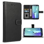 FDCWTSH Compatible with Samsung Galaxy S6 Edge Plus Wallet Case and Wrist Strap Lanyard Leather Flip Cover Card Holder Stand Cell Accessories Phone Cases for Glaxay S6edge + S 6edge 6s 6 Edge+ Black